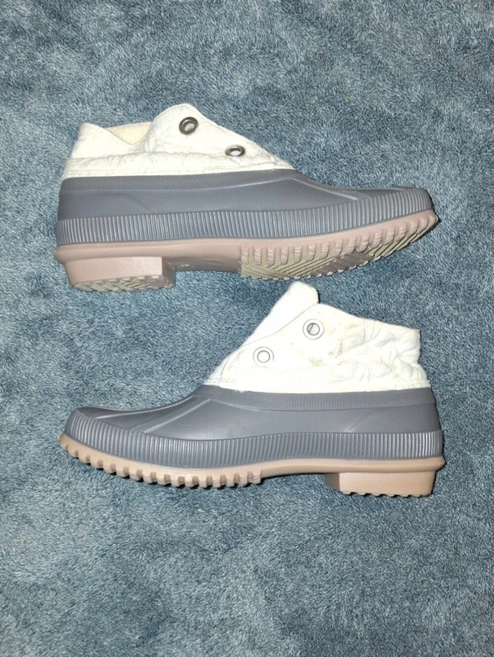 Maurices Joan Quilted Duck Boots in Gray and Cream